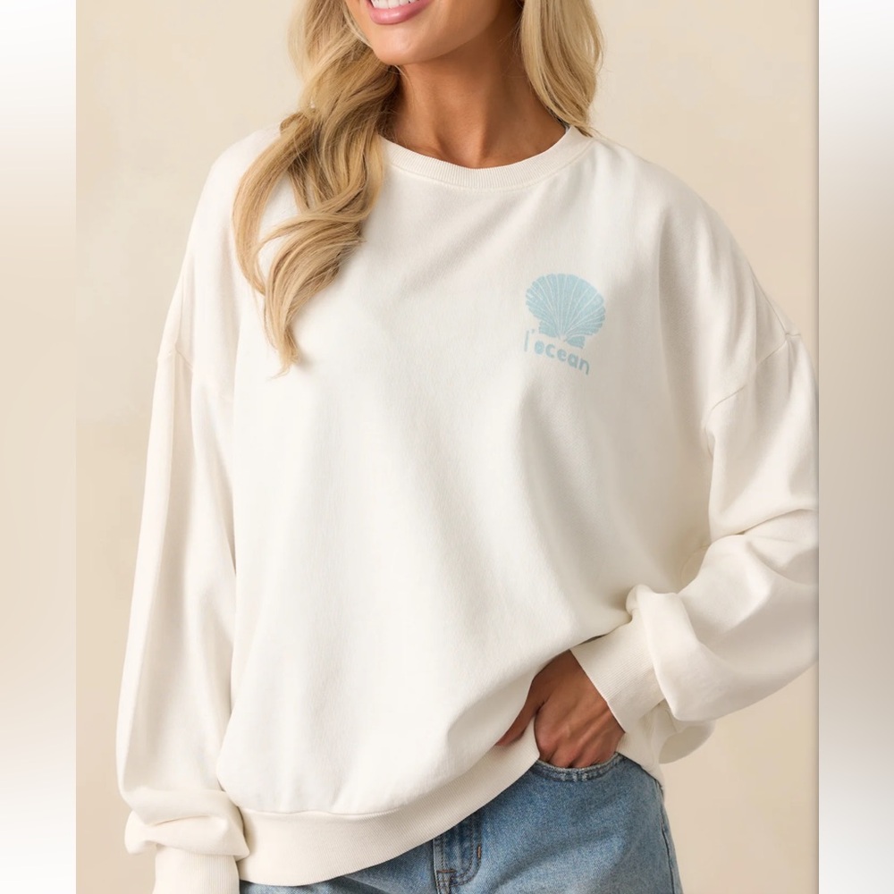 Zsupply sea salt l’ocean Cream Sweatshirt with Blue Shell Design size M